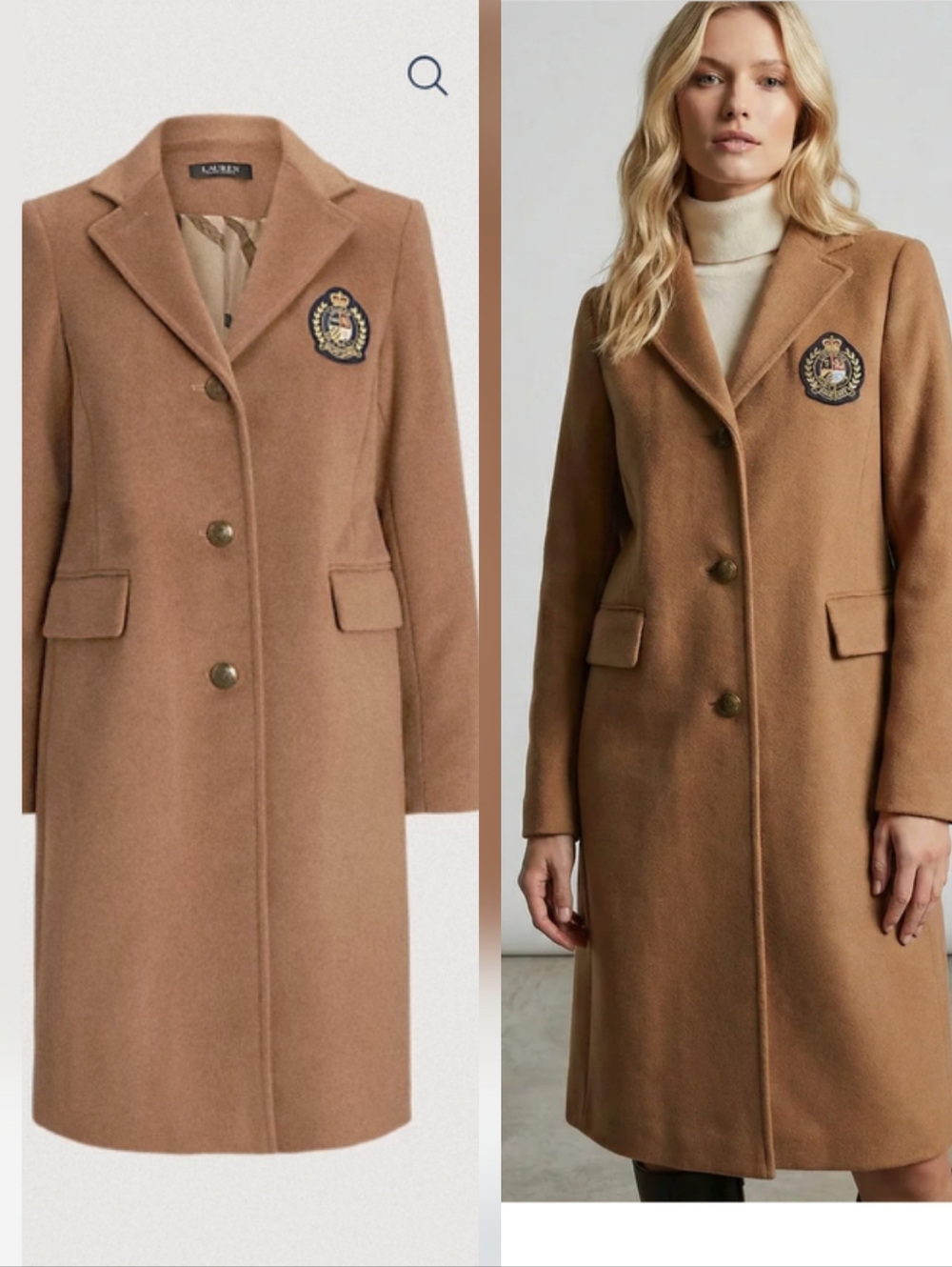 NWT Rare Ralph Lauren Equestrian Camel Tan Crest Logo Wool Blend Coat 8/ Medium